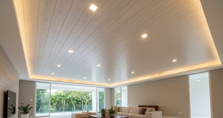 plafon PVC motif kayu ruang tamu