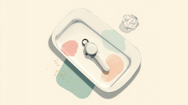 Ilustrasi flat-lay dermatologi untuk treatment microneedling bekas jerawat