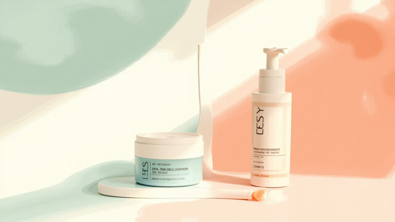 Ilustrasi cleanser dan moisturizer ringan untuk rutinitas skincare kulit kombinasi