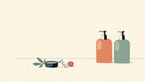 Ilustrasi dua botol skincare squalane dan ceramide pada permukaan cream